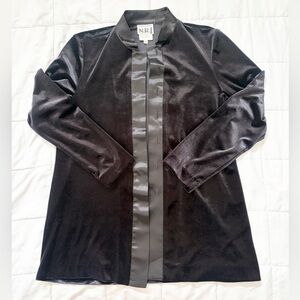 Vintage Sandra Ow-Wing for NR1 Velvet Tunic Blouse w/ Satin Trim Size 8